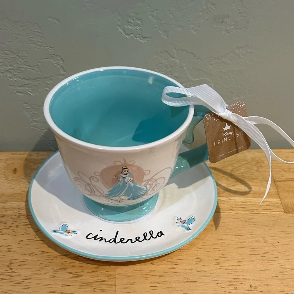Rae Dunn Disney Princess Collection Cinderella Ceramic Mug And Saucer - Picture 3 of 8